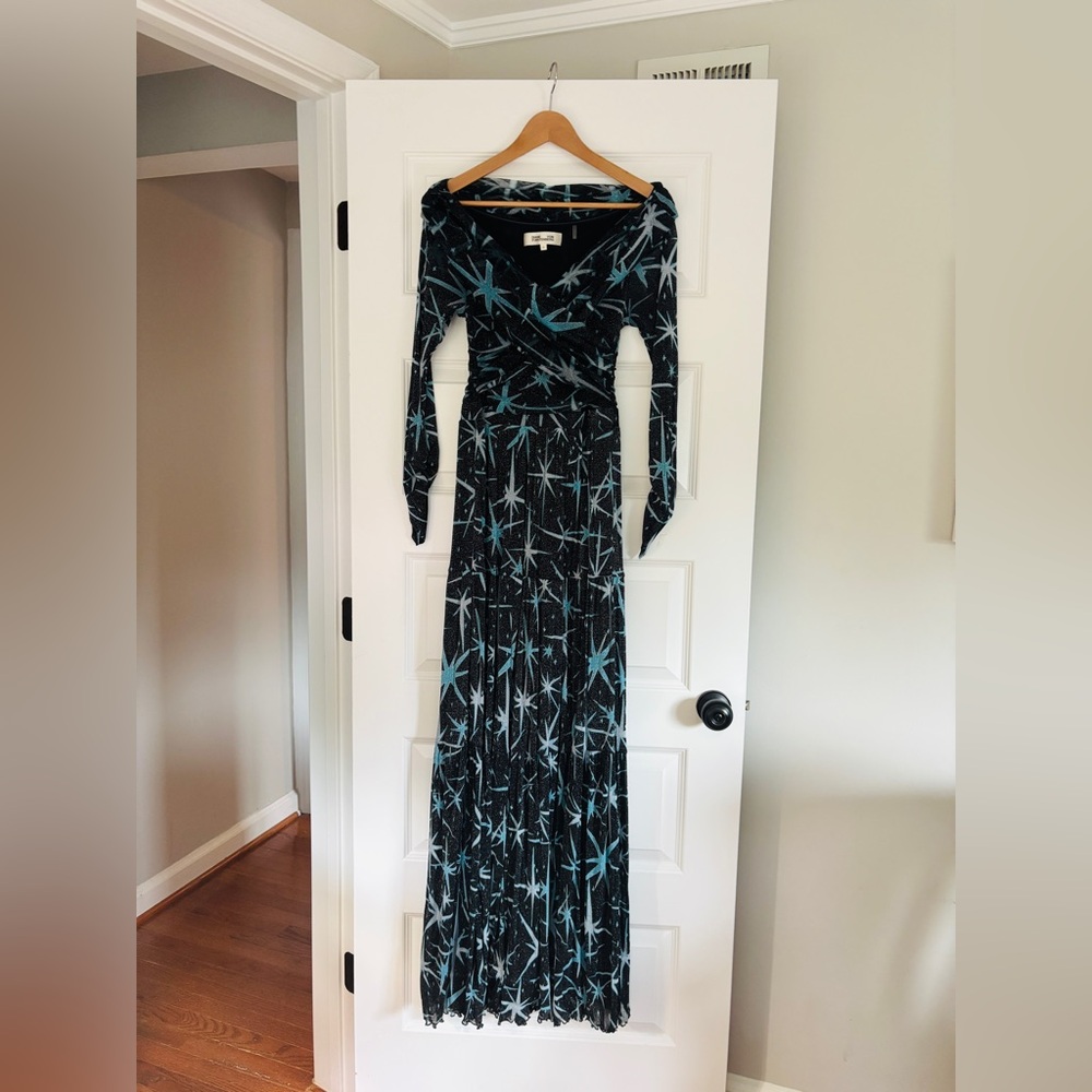 Diane Von Furstenberg Stassi Metallic Mesh Dress In magic stars blue